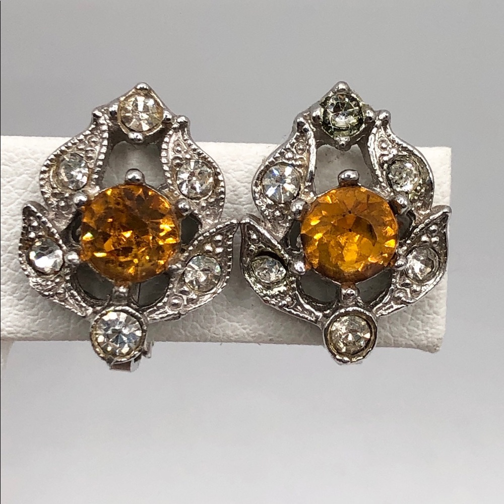 Vintage Bogoff Rhinestone Silver Estate Earrings - image 4